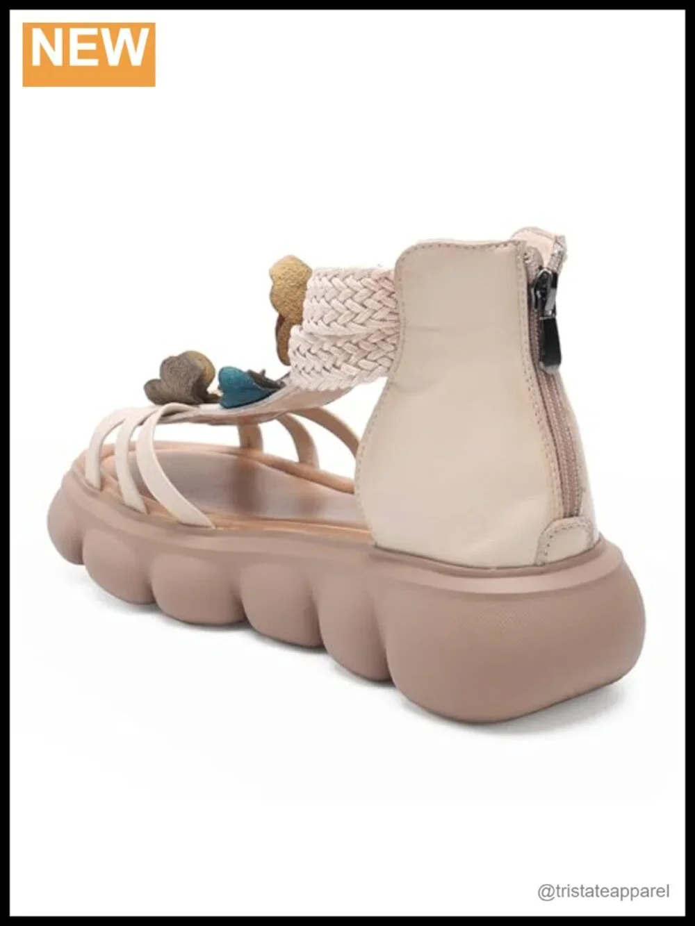 Women's Cow Leather Platform Wedge Sandals Butterfly Open Toe Zip
